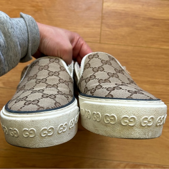 Gucci Monogram Platform Loafers Brown Slip-On Shoes - Picture 8 of 11